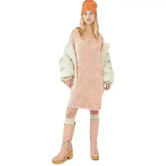 Free People Oversized Soft Ribbed Lenox Tunic Sweater in Carrot Cake Combo Small - Picture 3 of 7